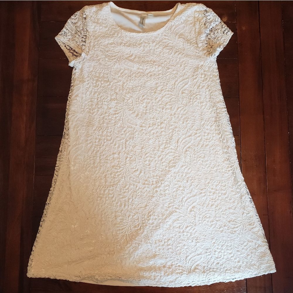 Tacera white, fully lined lace dress